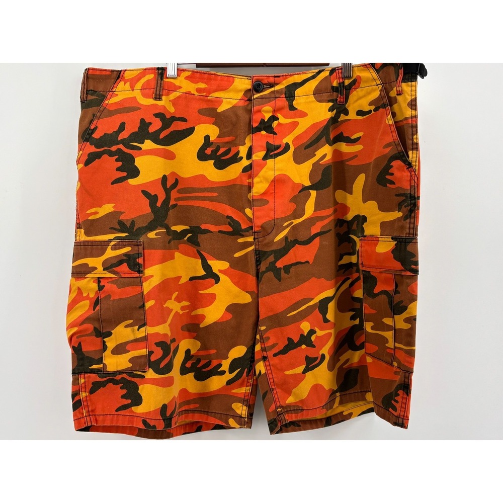 Utility BDU Cargo Shorts Mens 2XL Orange Camouflage Adjustable Waist Retro W6150